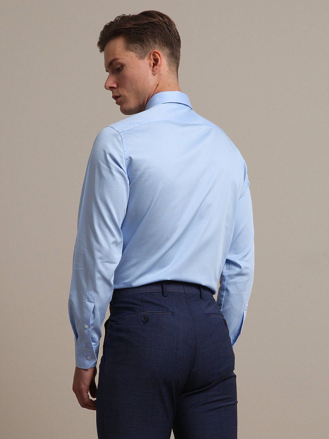 Blaues Klassisches Slim Fit Baumwollhemd