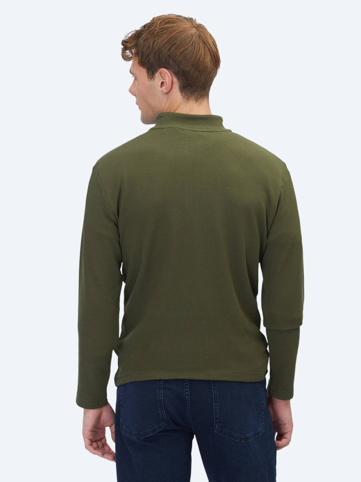 Khaki Rippstrick Rundhals T-Shirt