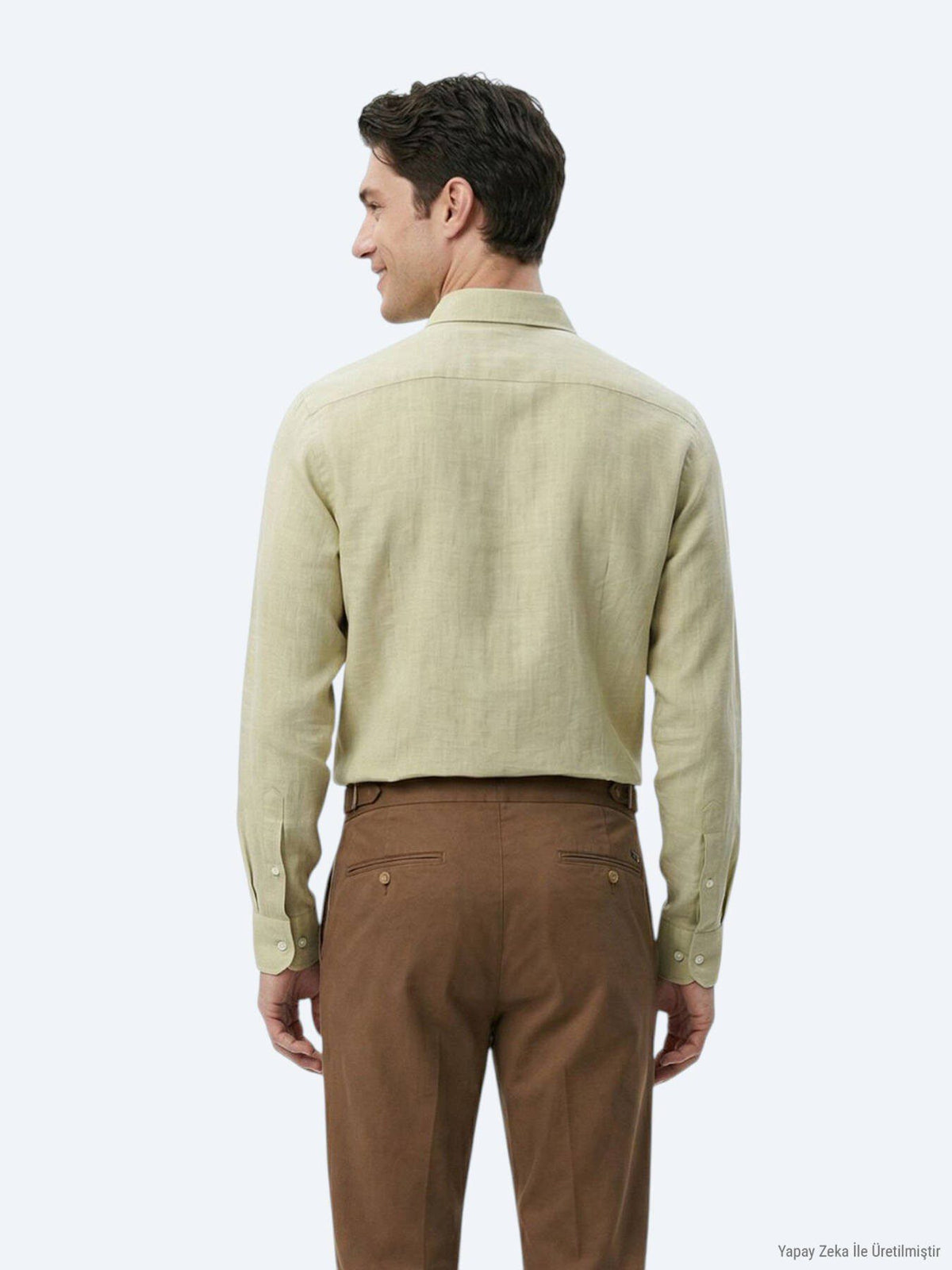 Ölgrün Unifarben Regular Fit Baumwollhemd