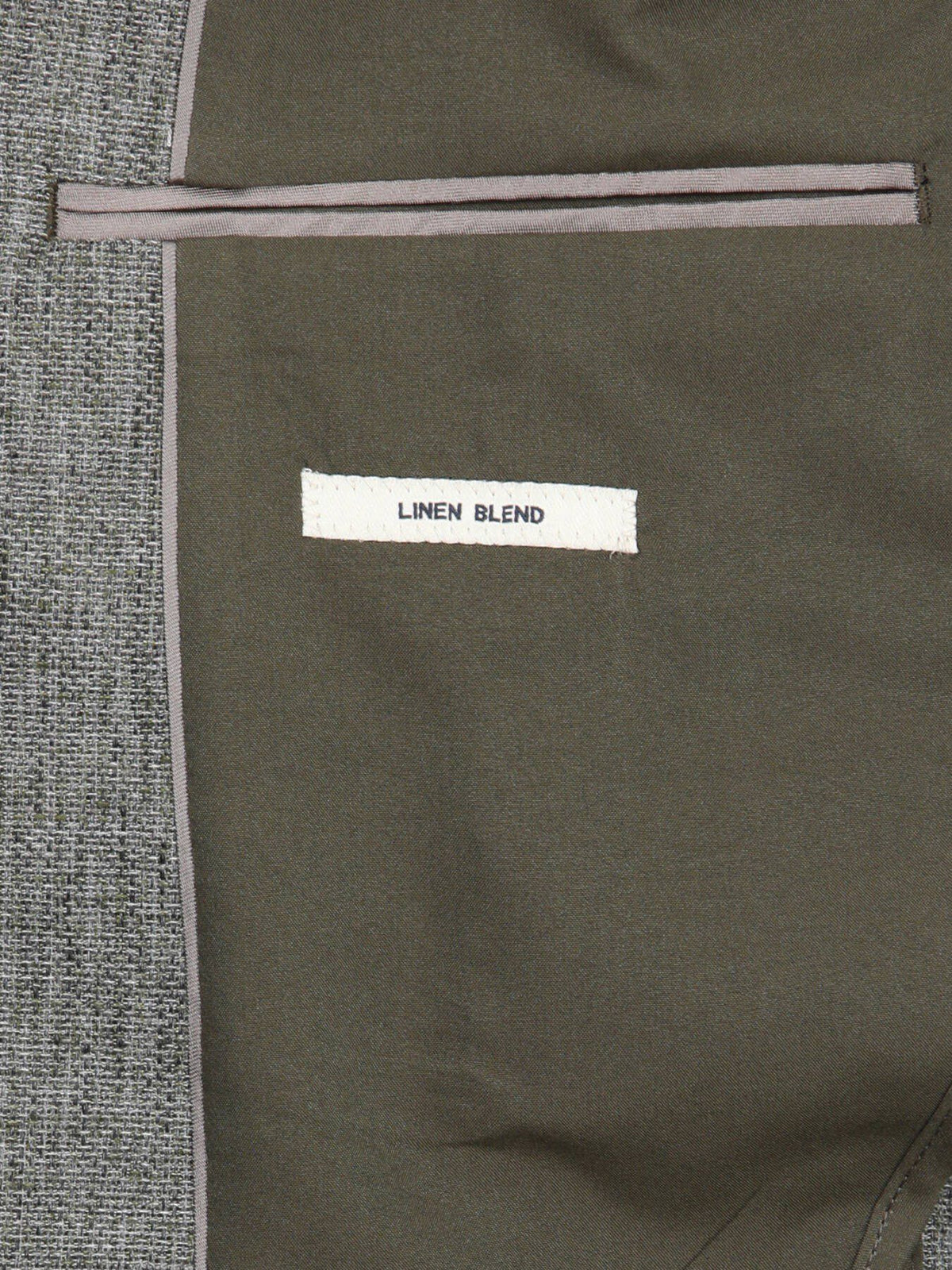 Khaki Gemusterte Moderne Passform Leinenjacke