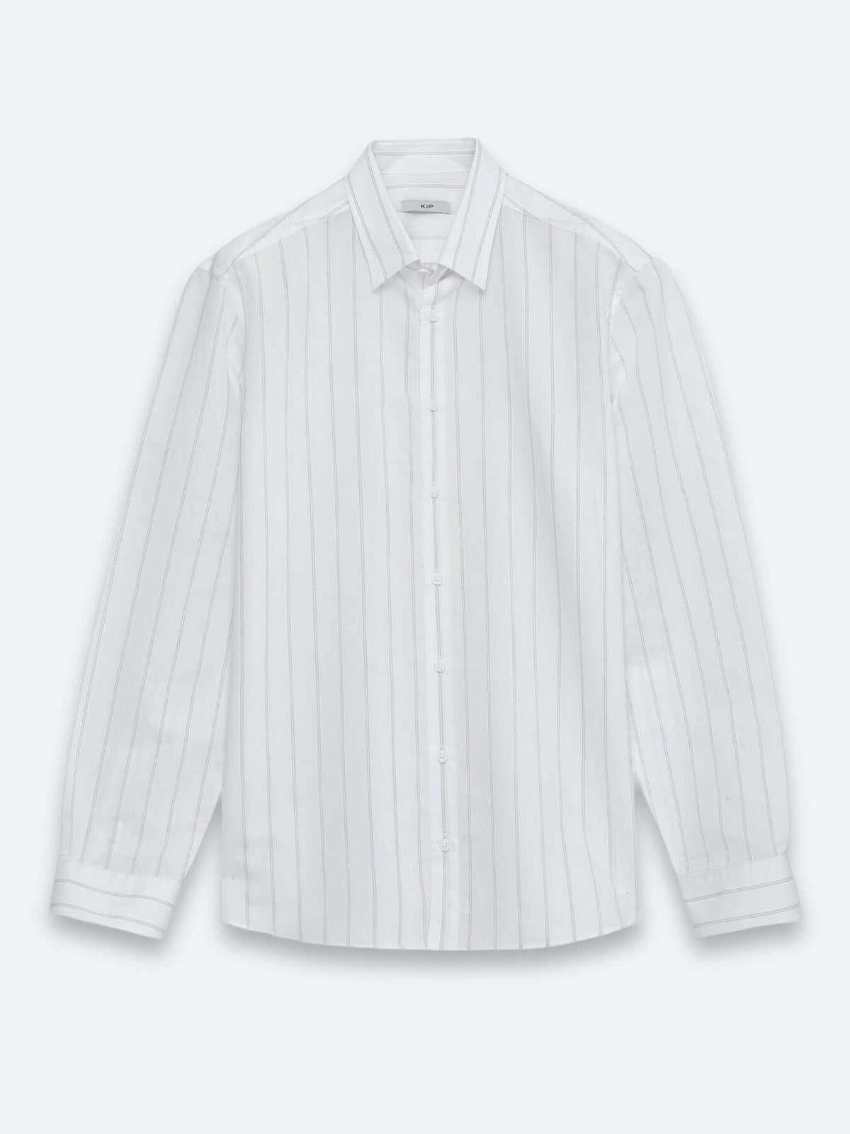 Beige Gestreiftes Regular Fit Baumwollhemd