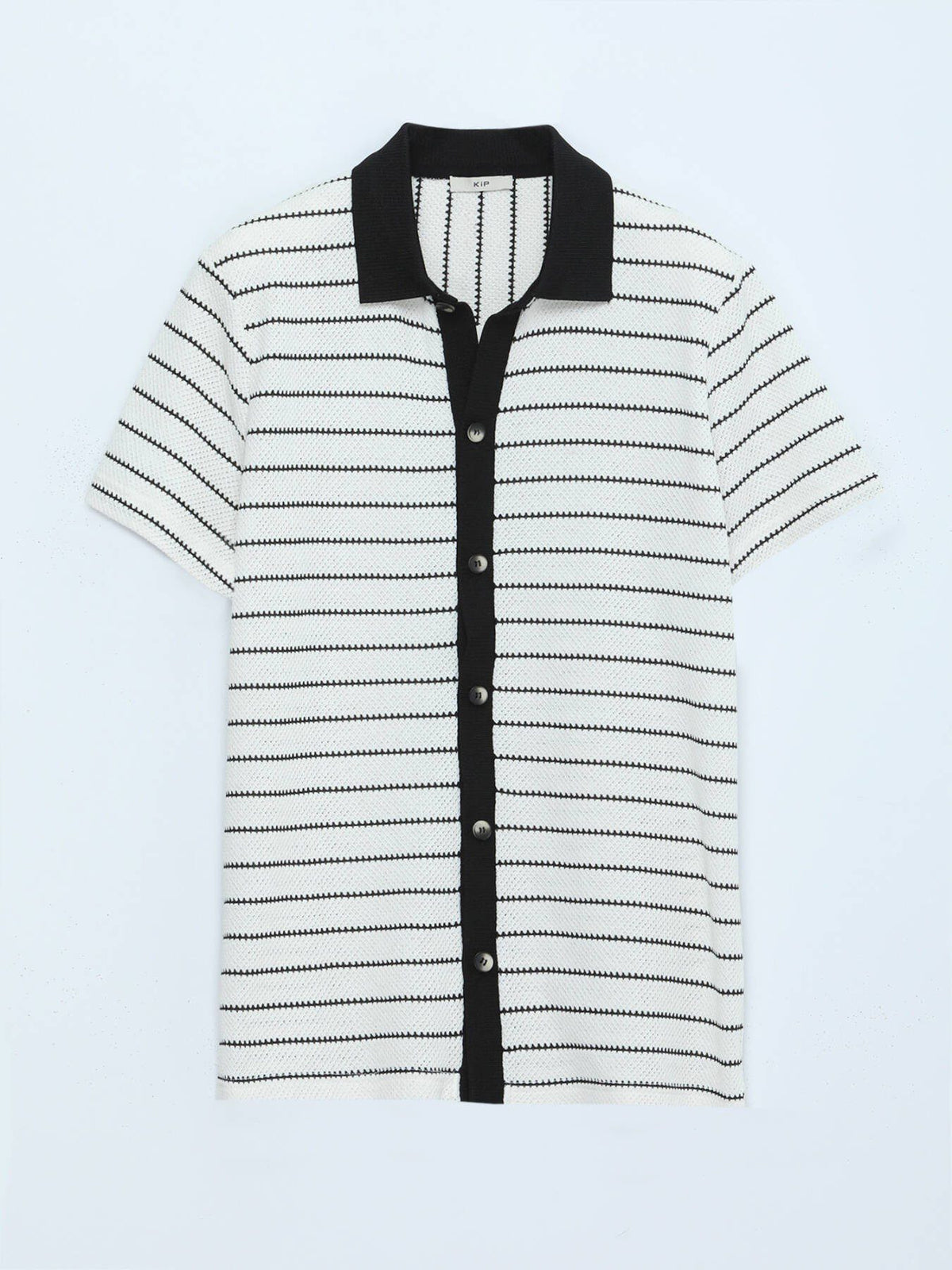 Ecru Gestreiftes Regular Fit Kurzshirt