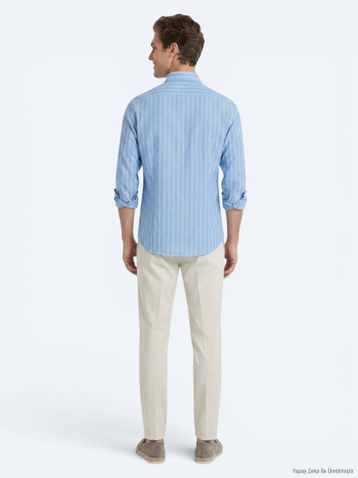 Hellblau Gestreiftes Regular Fit Hemd 100% Baumwolle