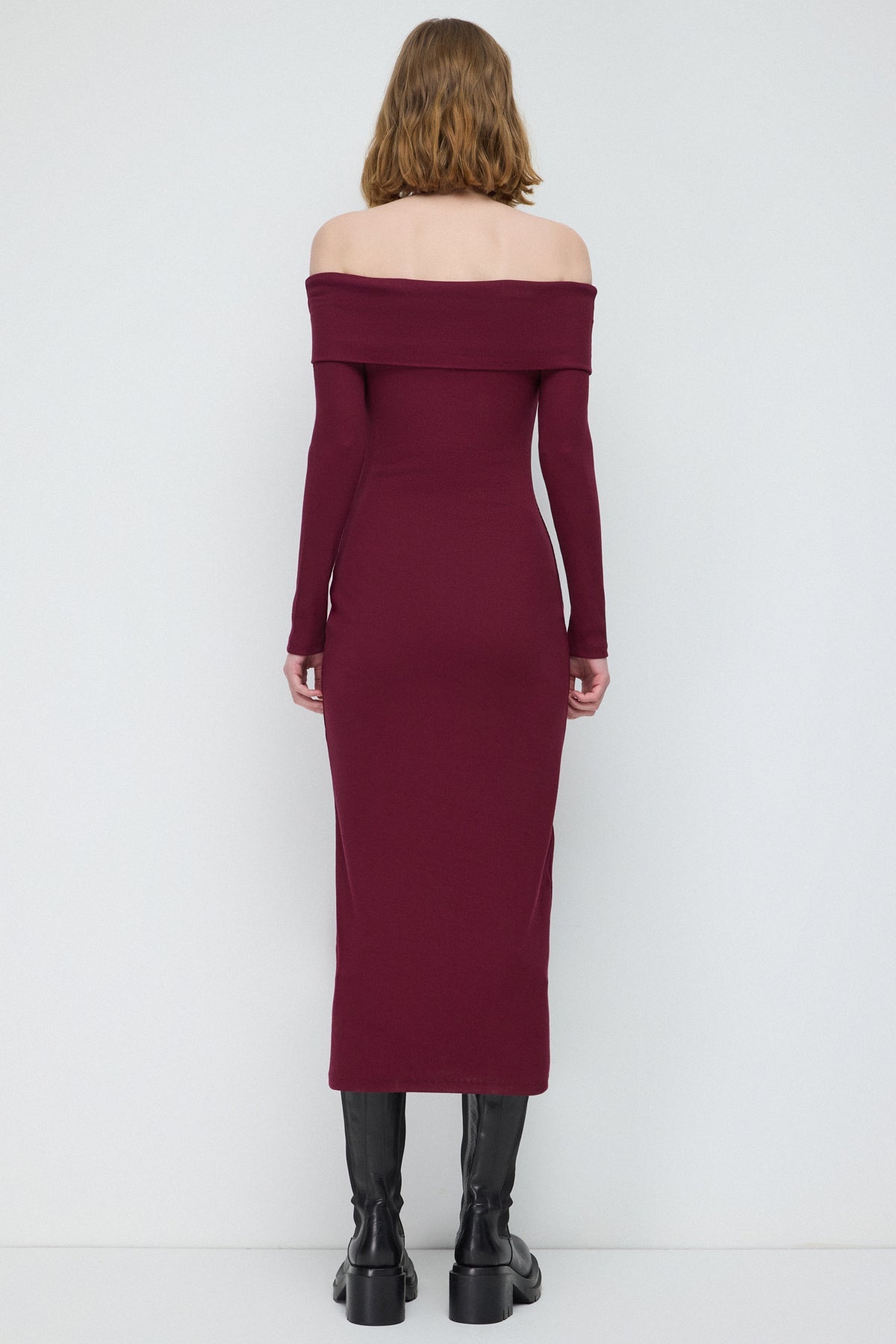 Schulterfreies Cord-Midikleid