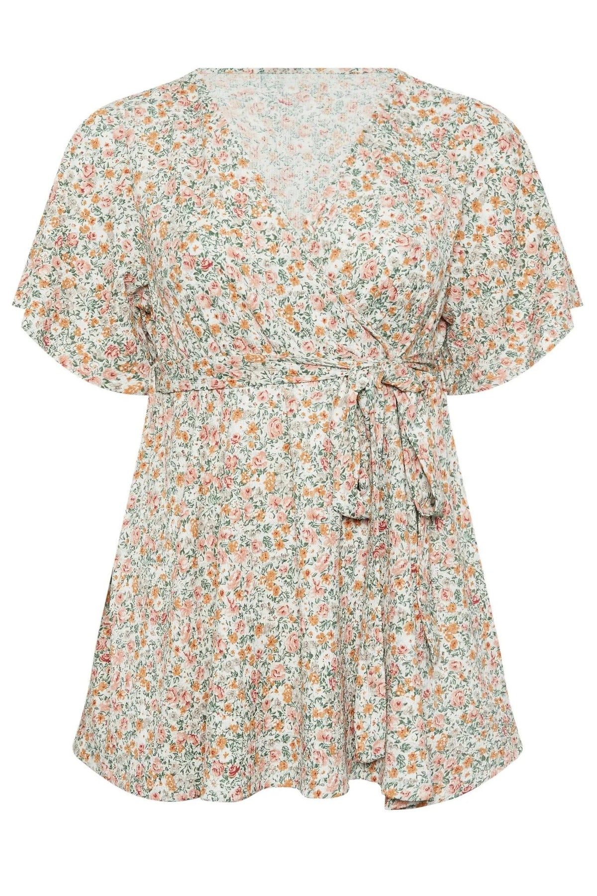 Bluse mit Wickelkragen und Blumenmuster
