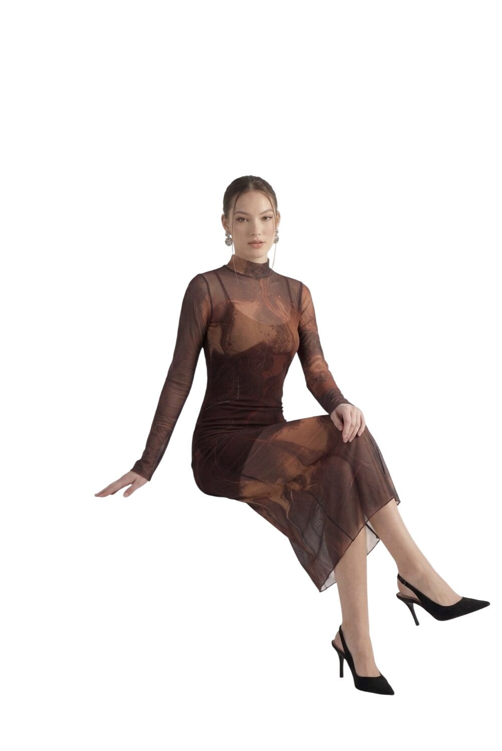 Gefüttertes Halb-Turtleneck Tüllkleid