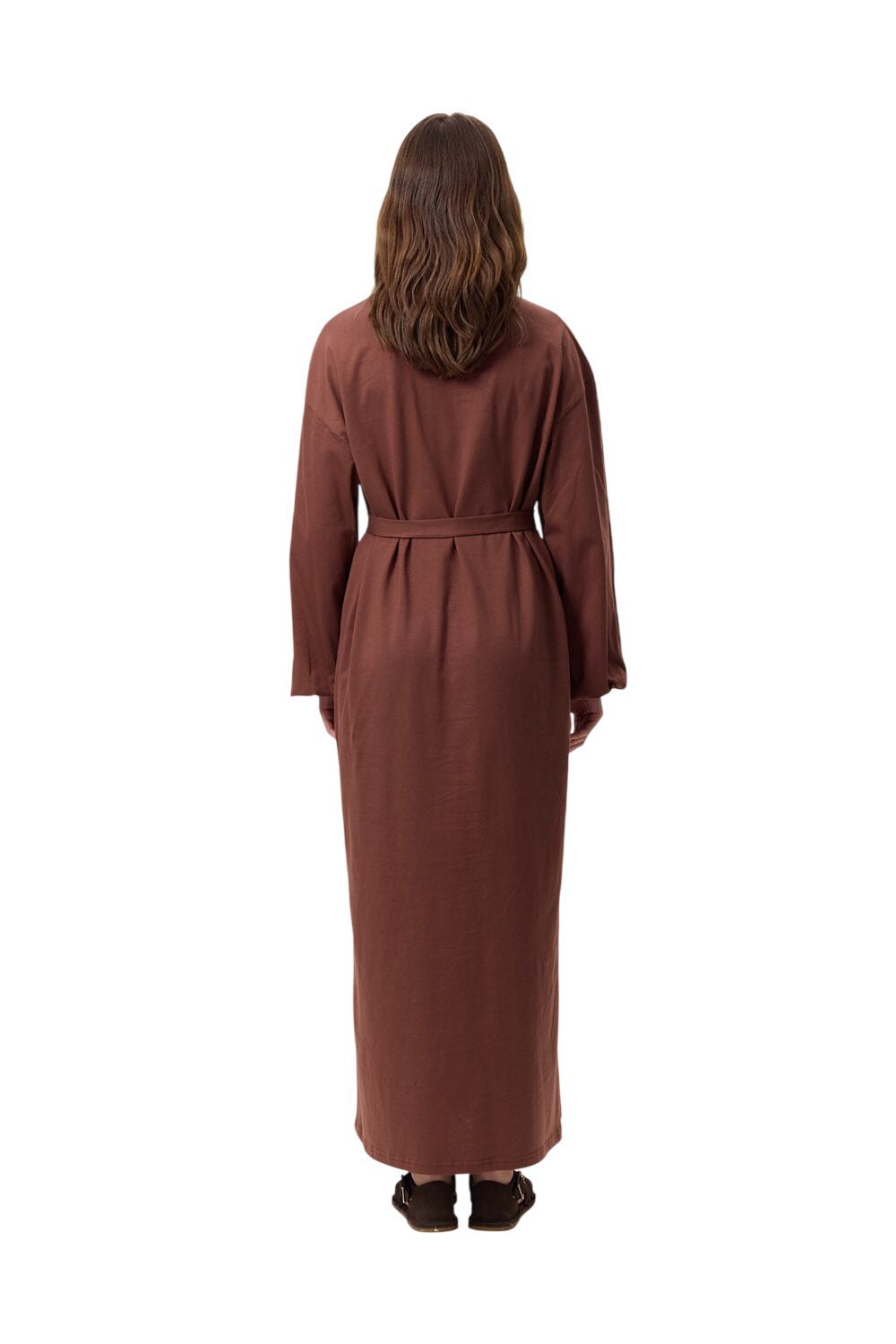 Langes, bequemes Kleid mit Ballonärmeln, schwarz.