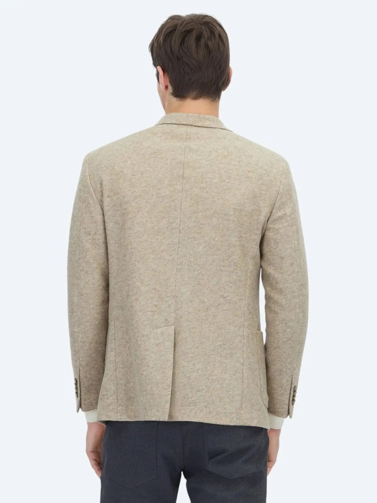 Beige gemusterte moderne Passform Wollmischjacke
