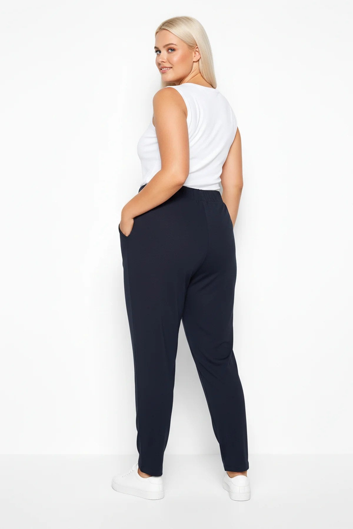 Pants with Elastic Waist and Pleat Details