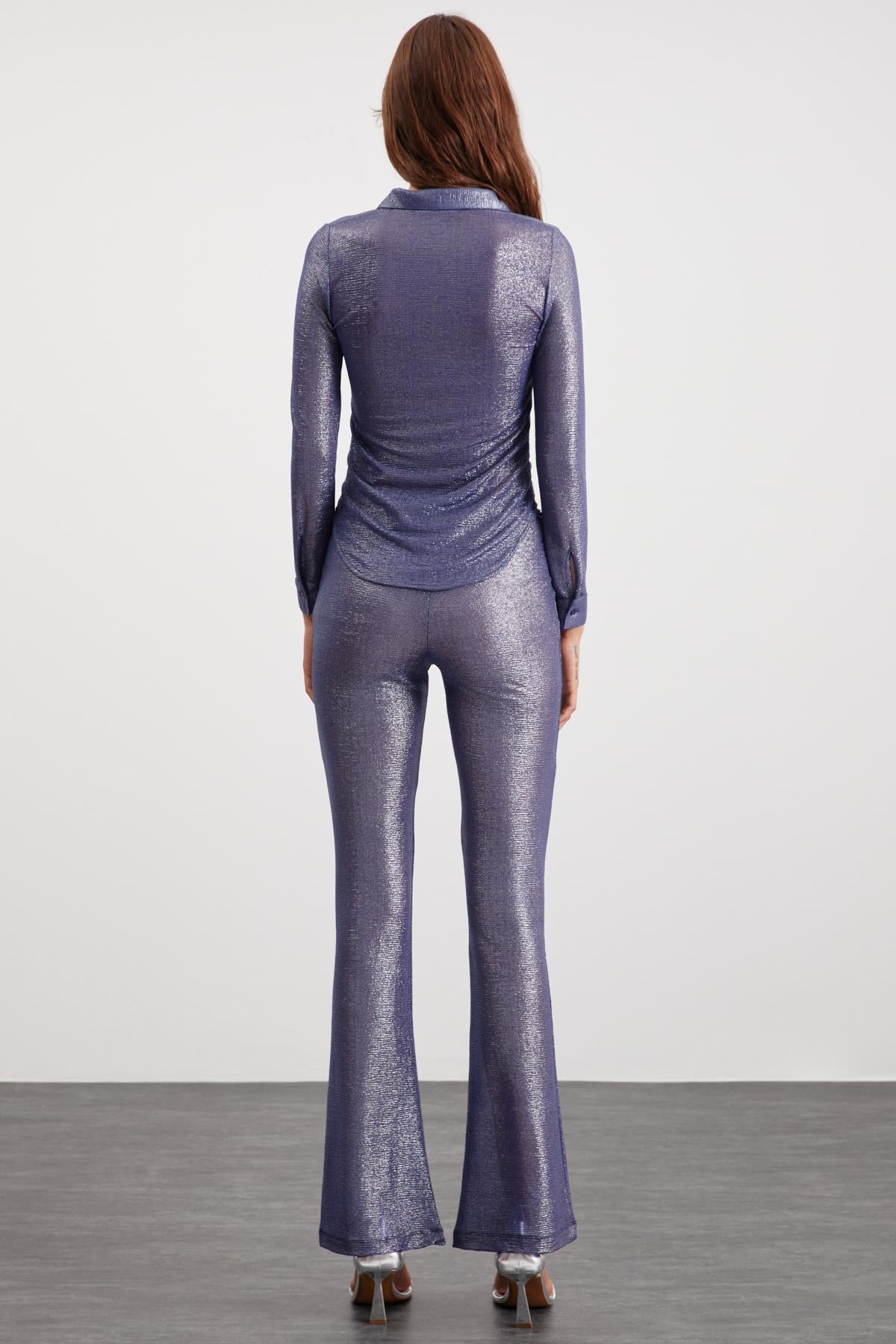 Damen Slim Fit Glänzende Bluse