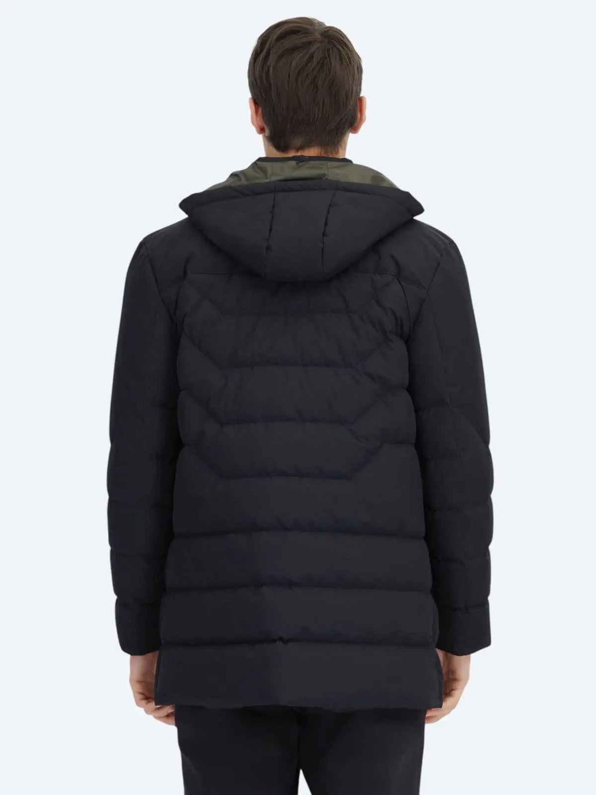 Schwarzer Regular Fit Kapuzen Casual Webmantel