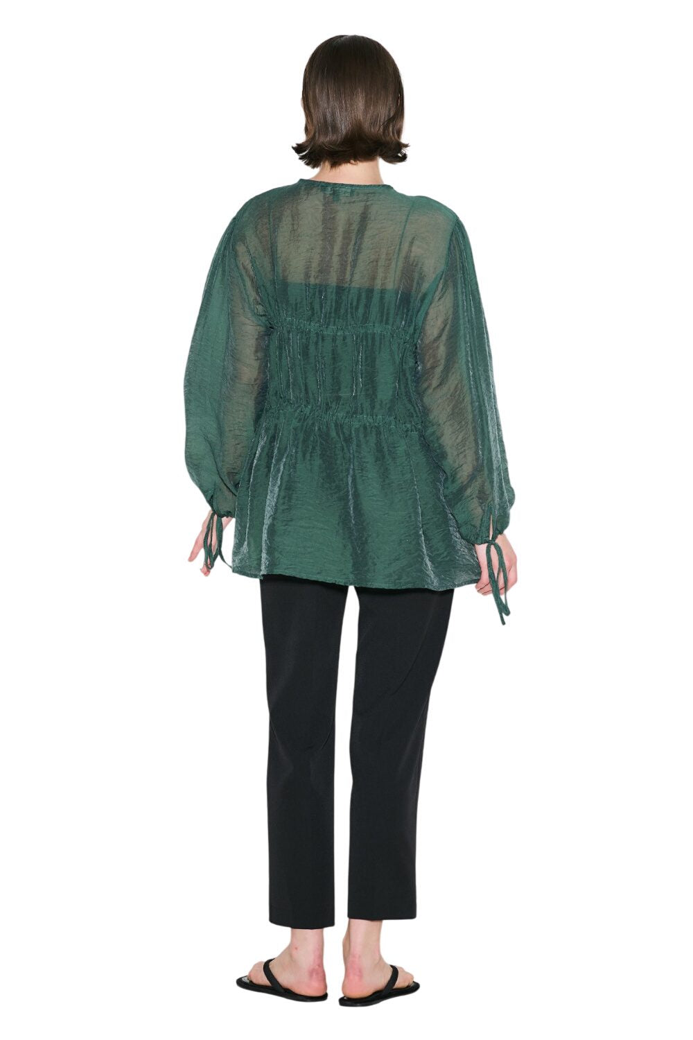 Bluse mit gerafftem Bindegürtel, schwarz