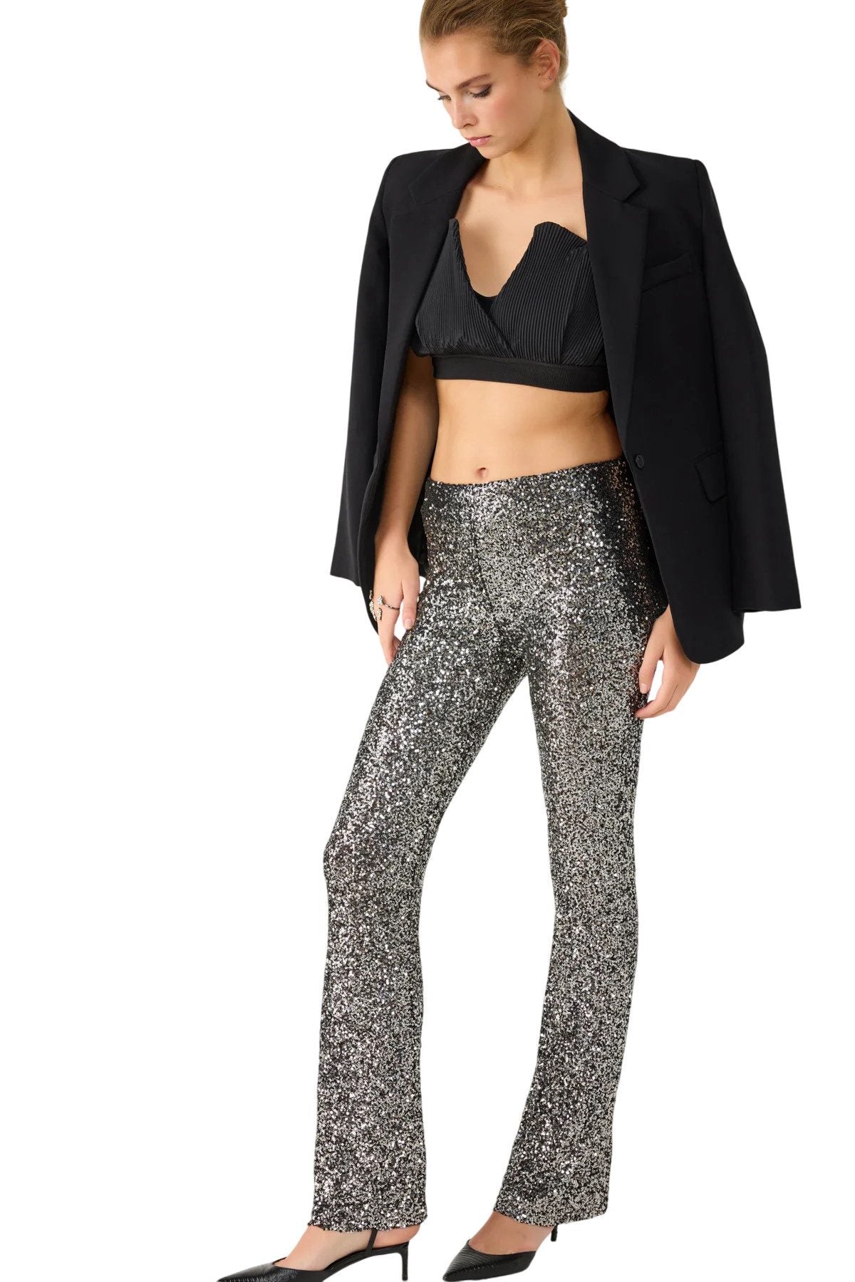 Paillettenbesetzte Hose mit weitem Bein