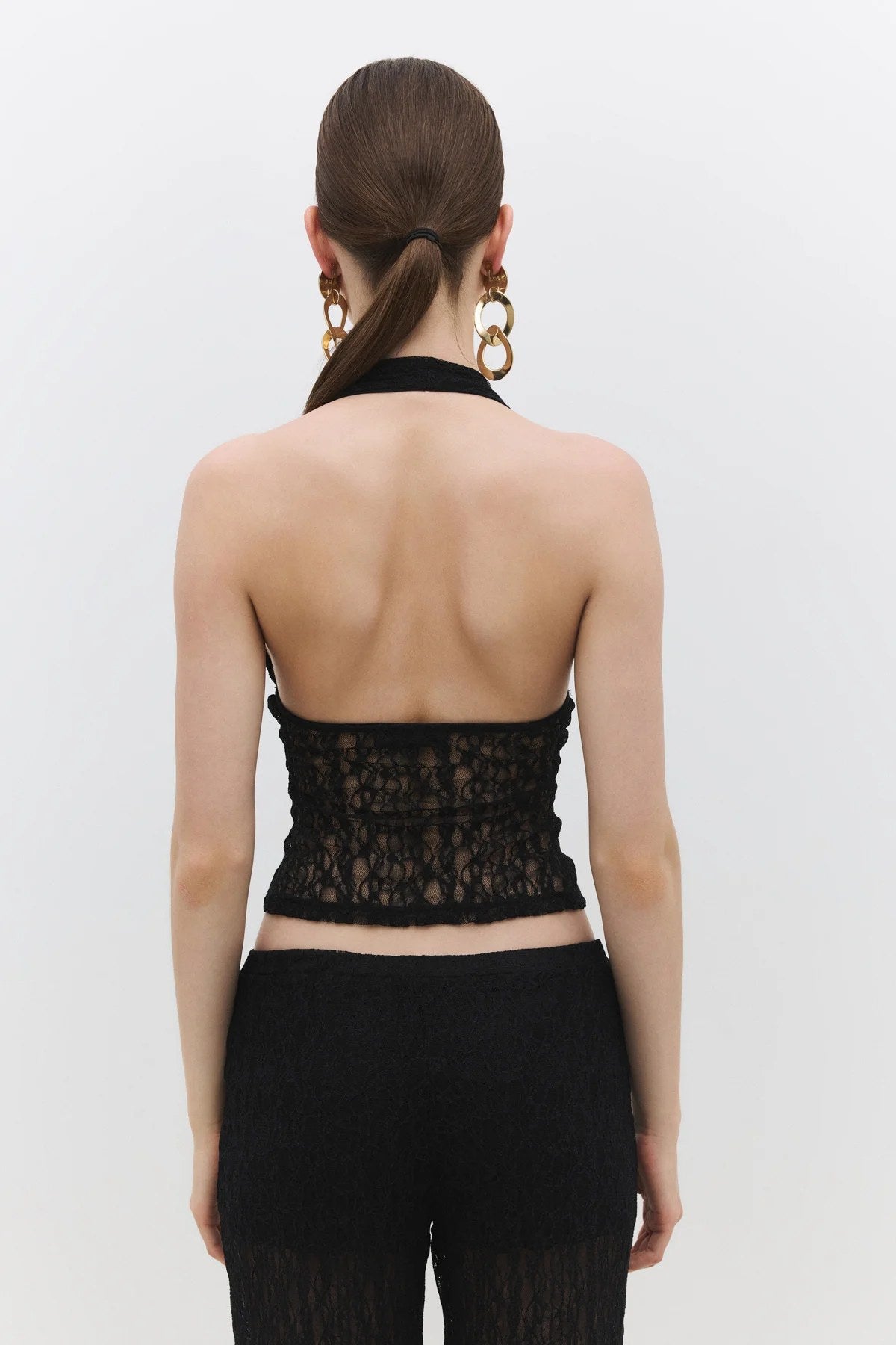 Crop-Bluse mit Spitzenhalter und Bindeband