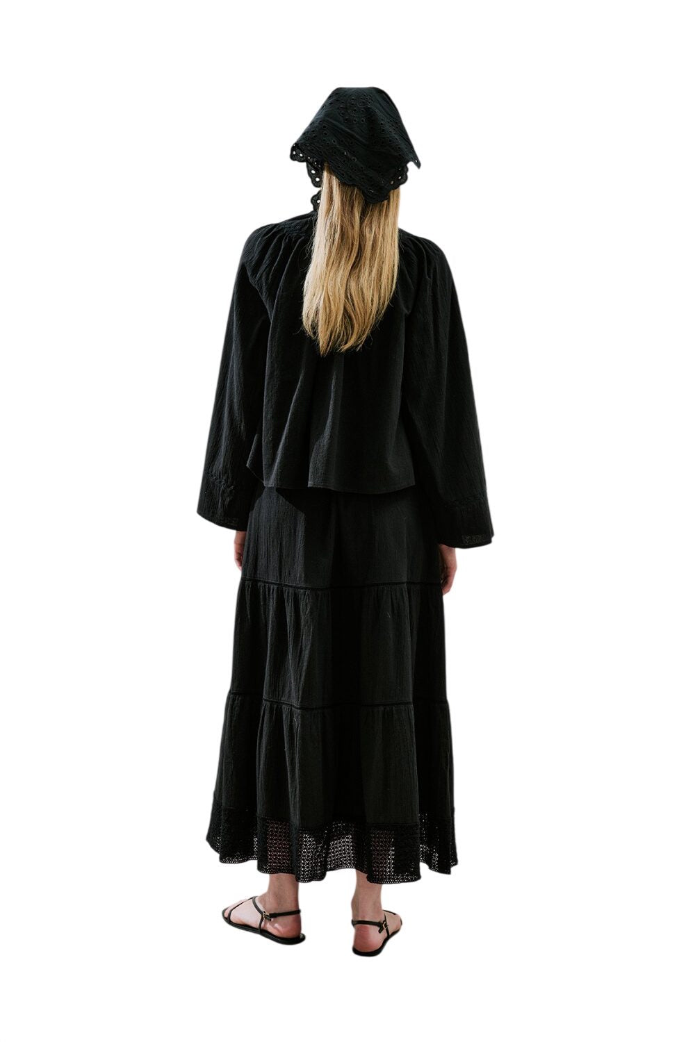 Kurze, strukturierte Bluse mit Stickerei, schwarz