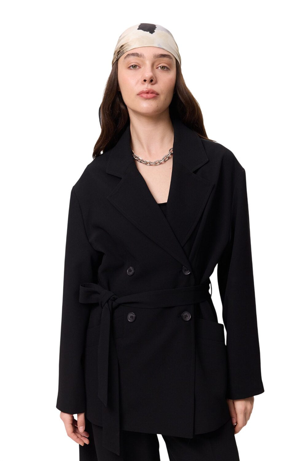 Drapierte, gegürtete Jacke, Schwarz