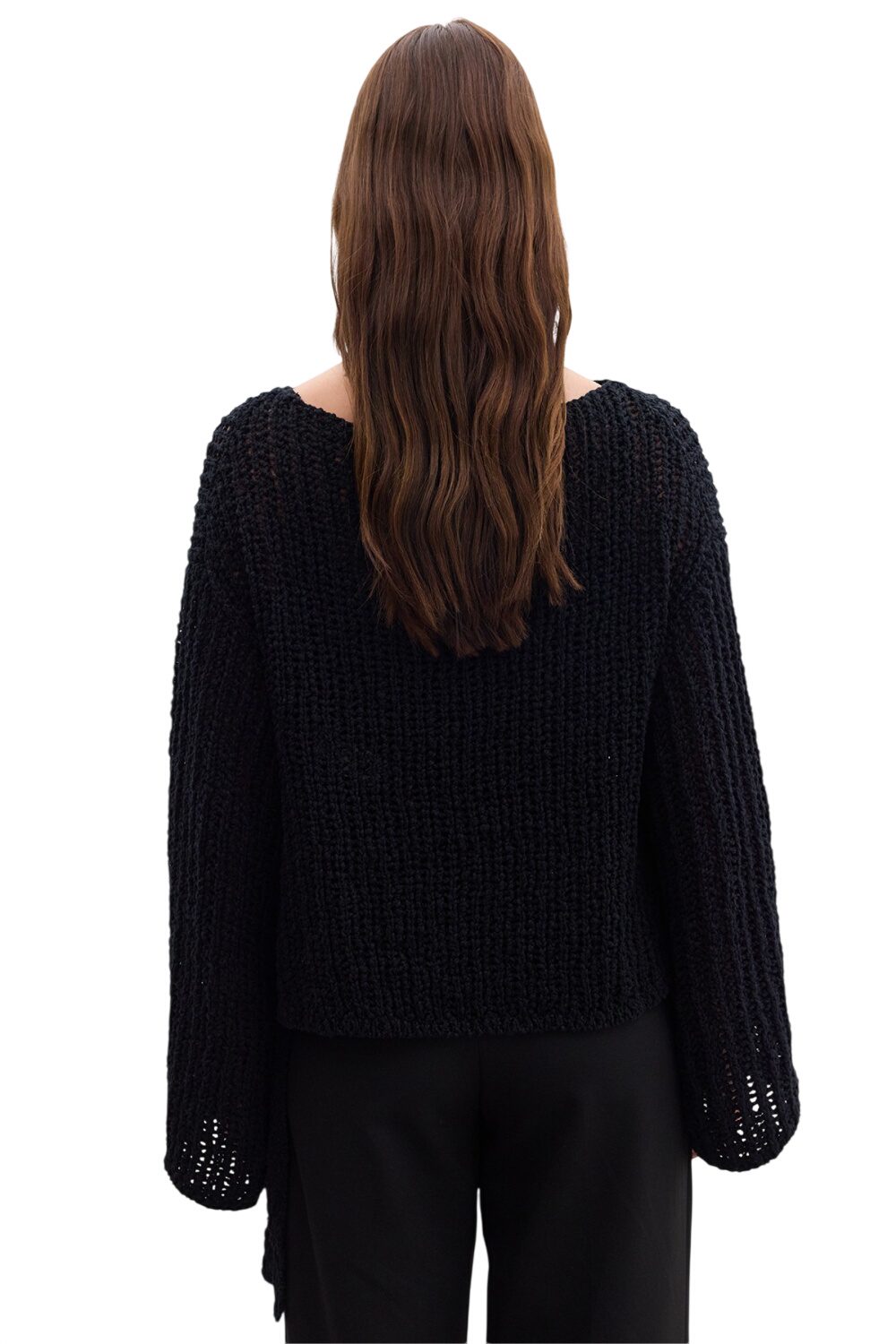 SCHWARZER MESH-STRICKPULLOVER
