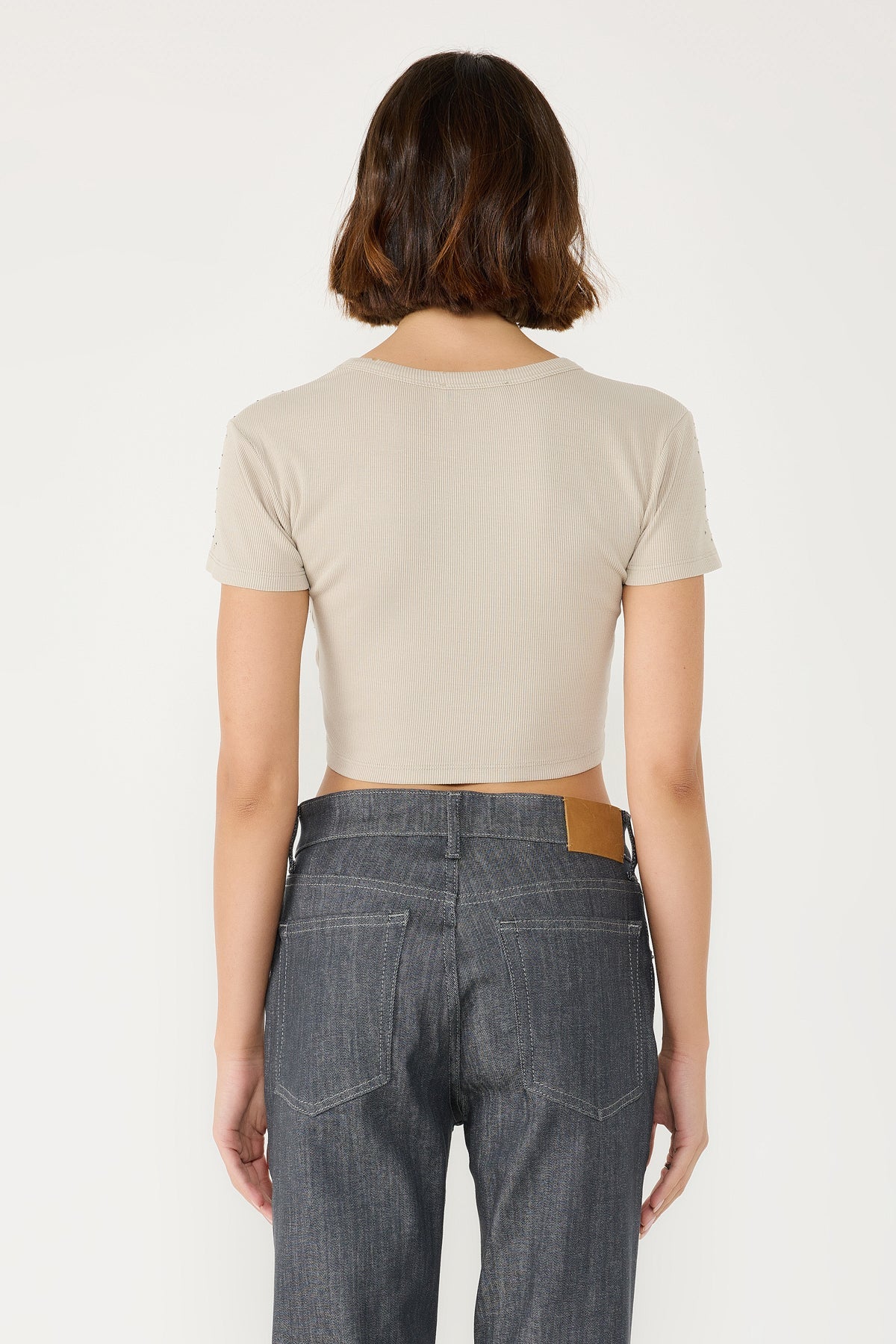 Crop-T-Shirt mit Steinverzierungen