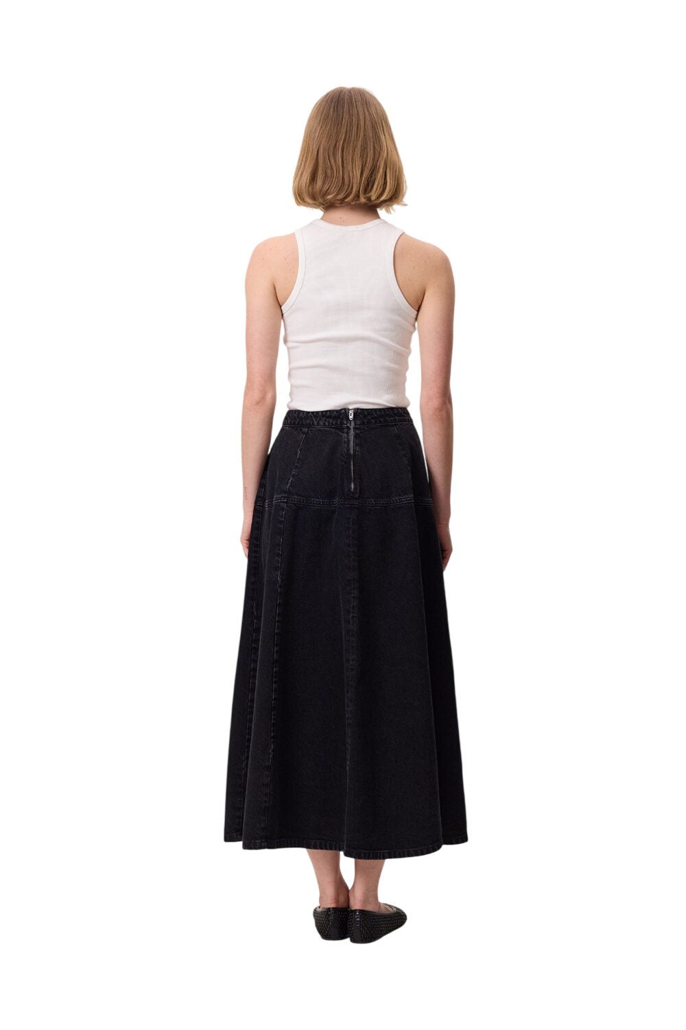 BREITER RÜSCHENROCK AUS JEANS, SCHWARZ