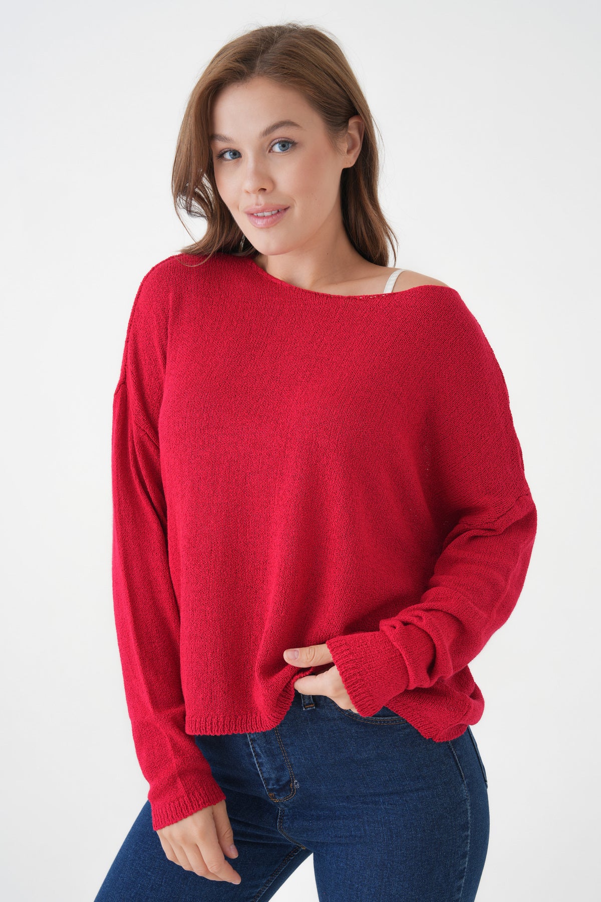 Oversize-Pullover mit breitem Kragen