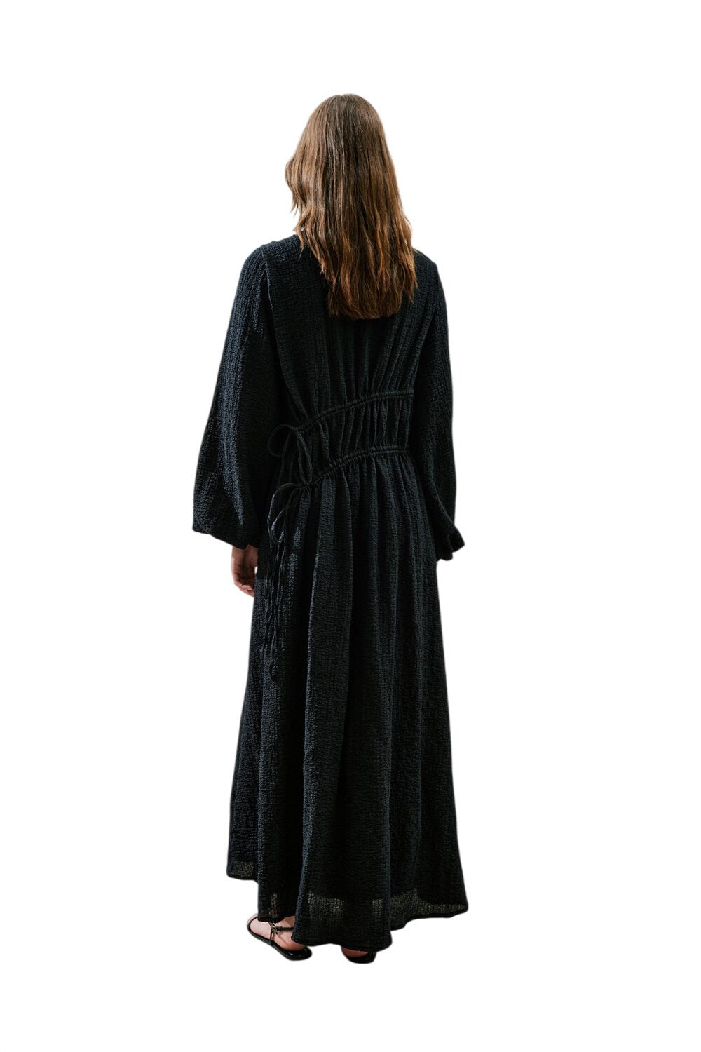 Gerafftes, strukturiertes Kleid, schwarz