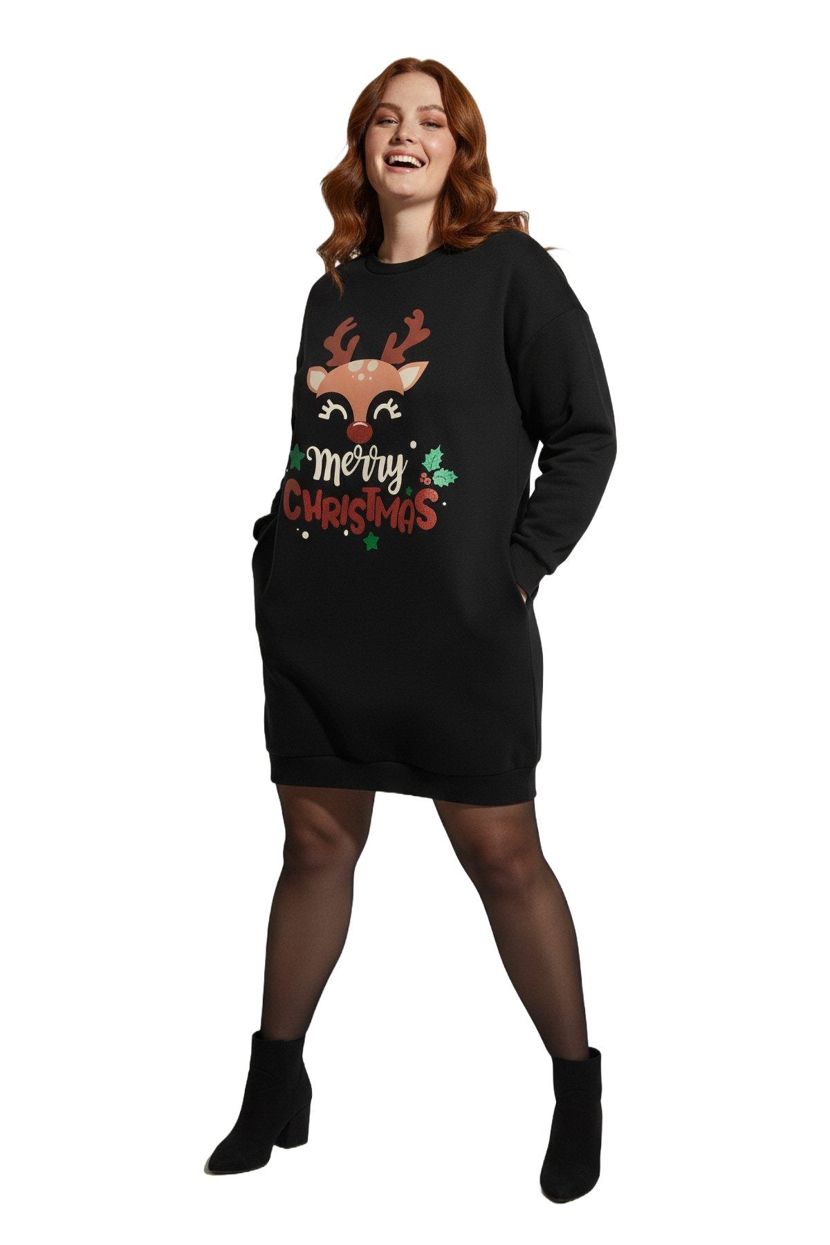 Sweatshirtkleid mit Hirschmuster