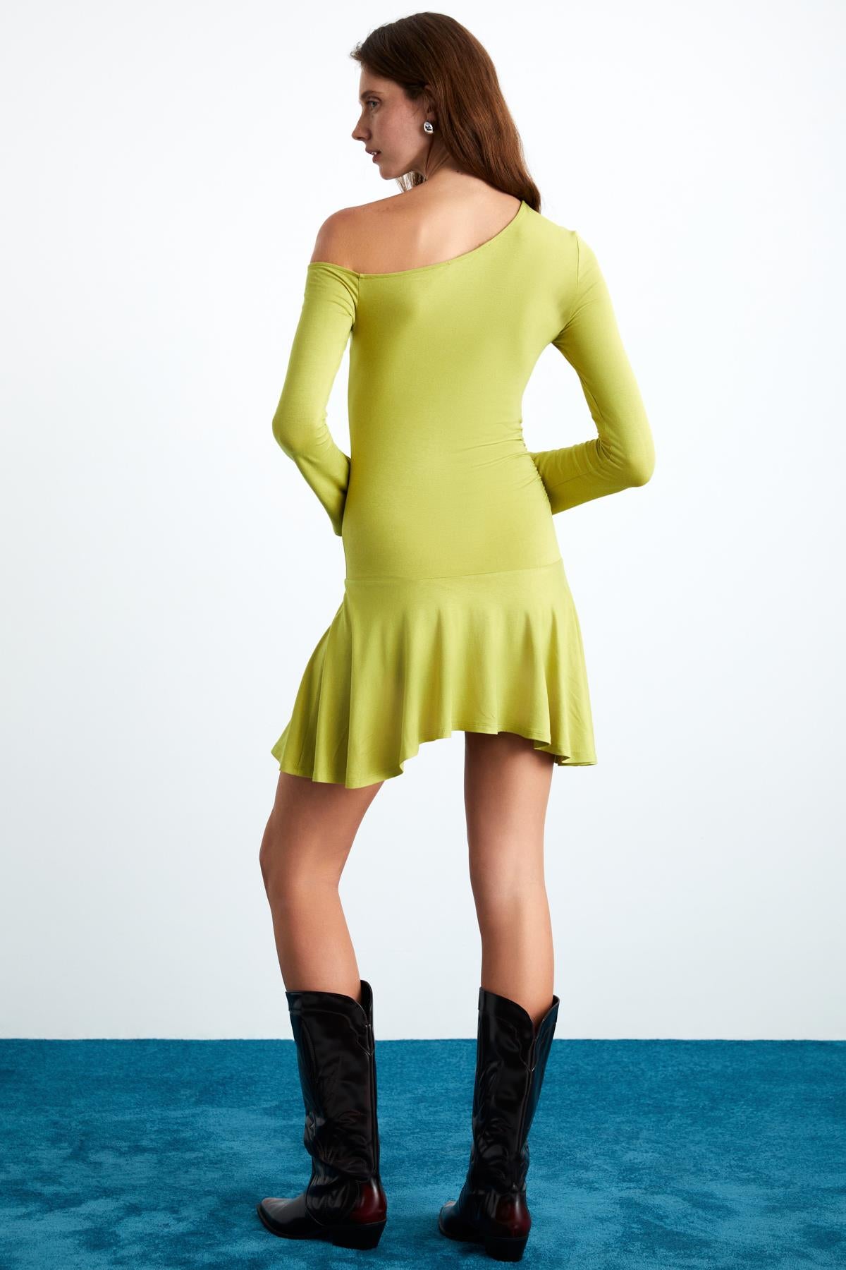GLENIS Damen Viskose Asymmetrisch Kleid