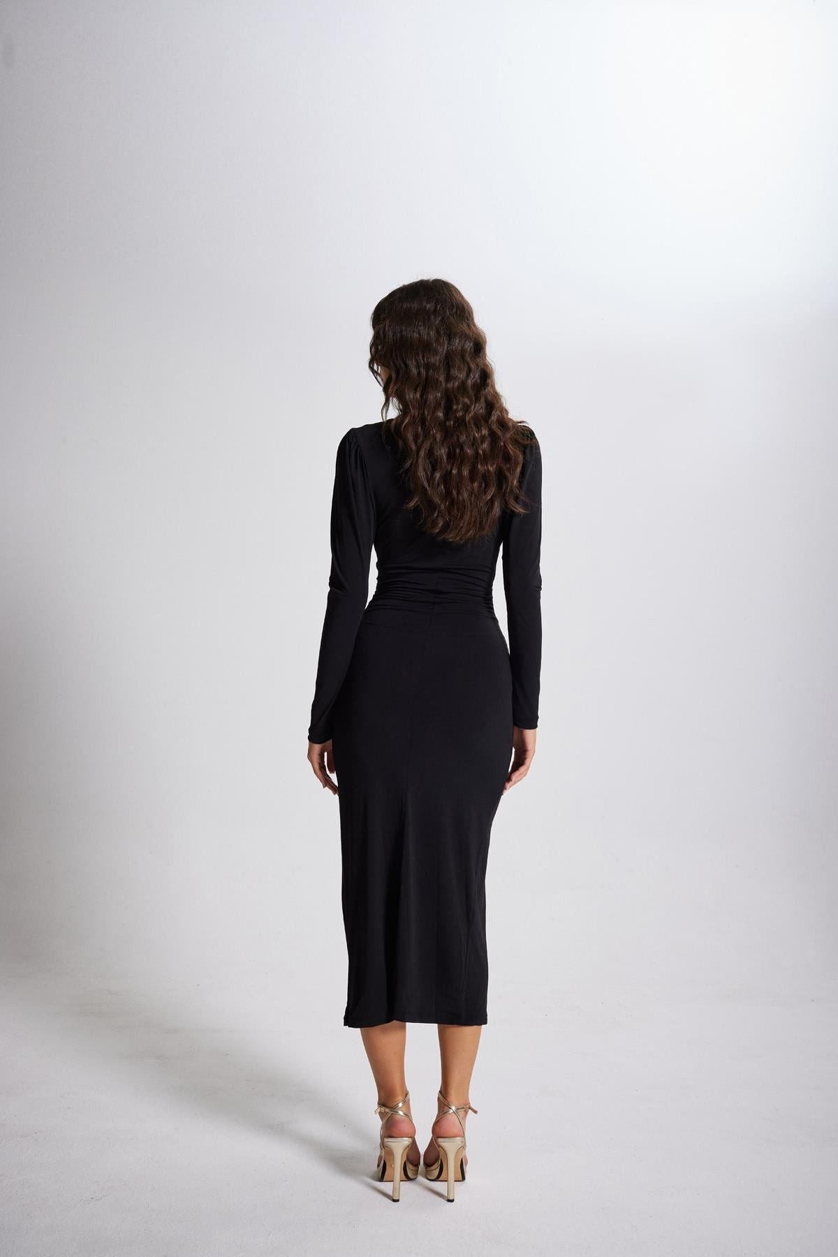 V-Ausschnitt Puffärmel Maxikleid