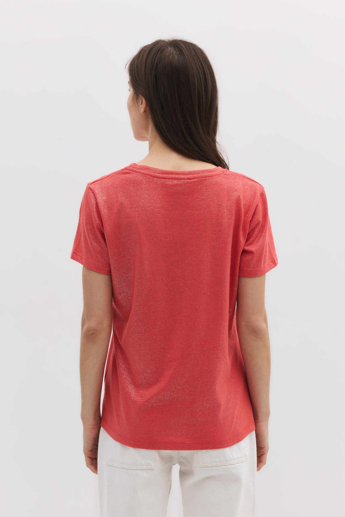 Basic-Kleid mit V-Ausschnitt aus schimmerndem Stoff