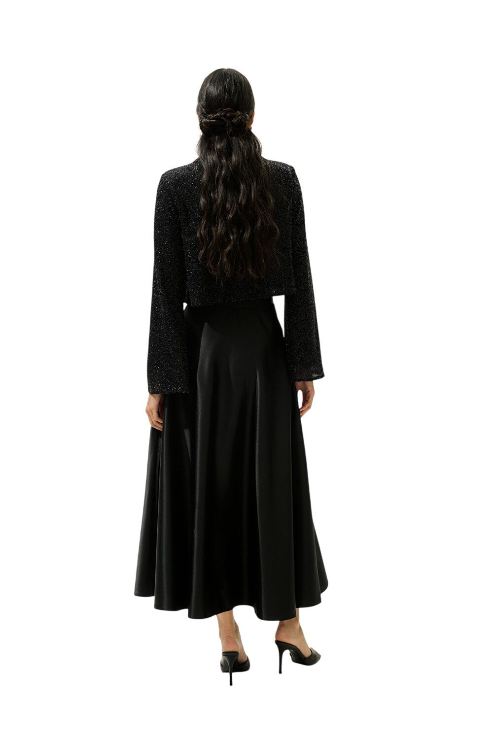 GLÄNZENDE LANGÄRMELIGE BLUSE, SCHWARZ