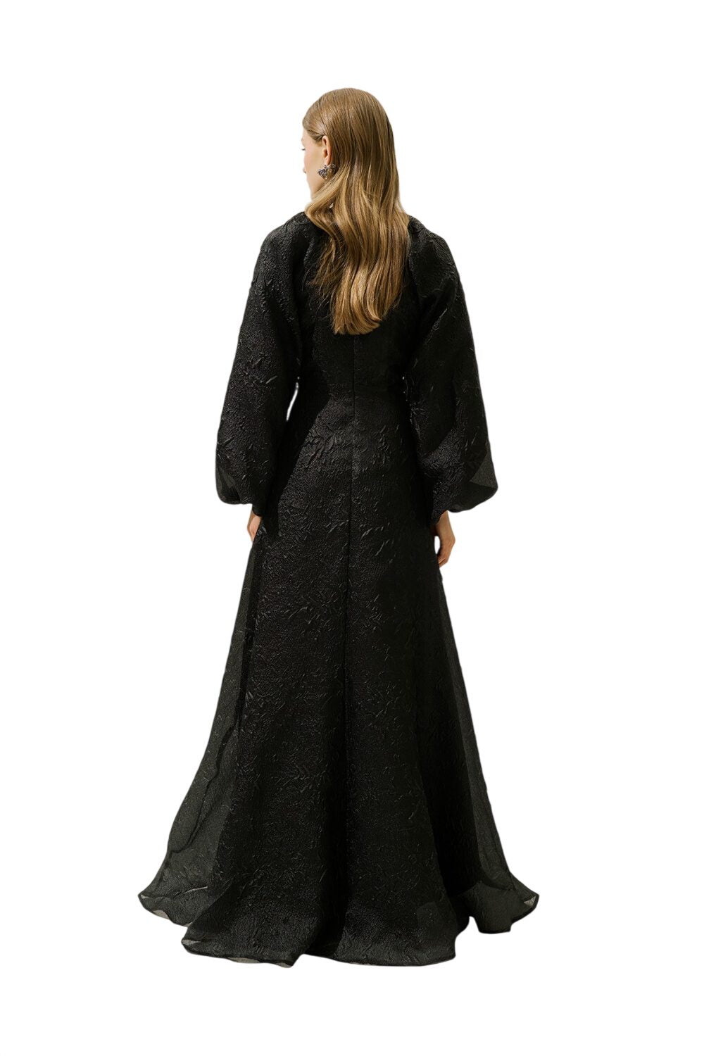 Jacquard-Organza-Abendkleid, Schwarz