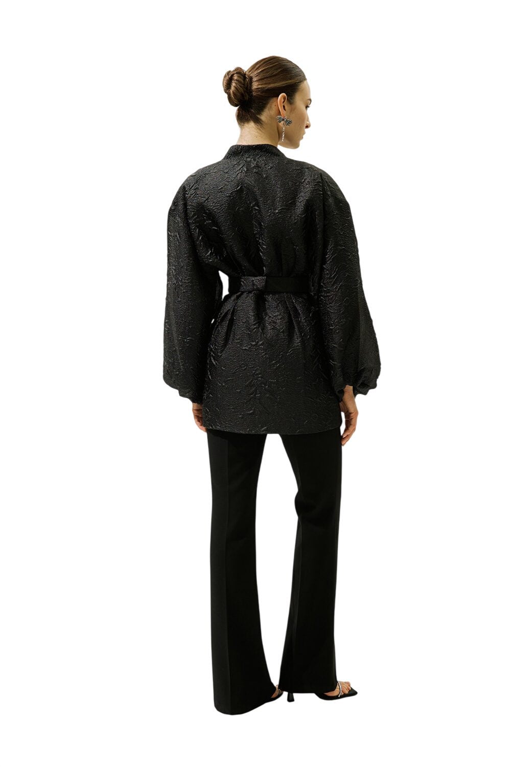 Jacquard-Organza-Kimono, schwarz