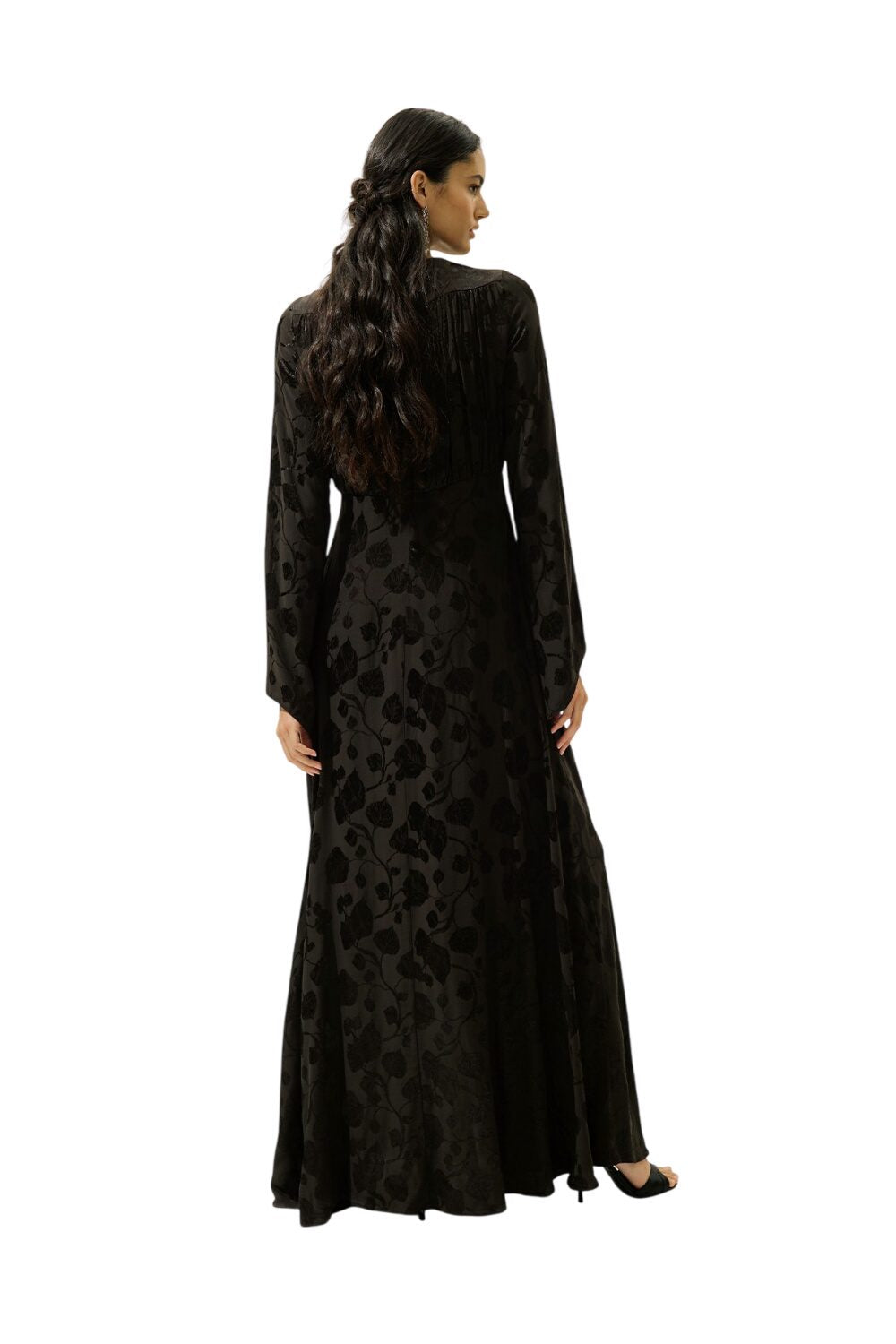 Jacquard-Satin-Abendkleid, Schwarz