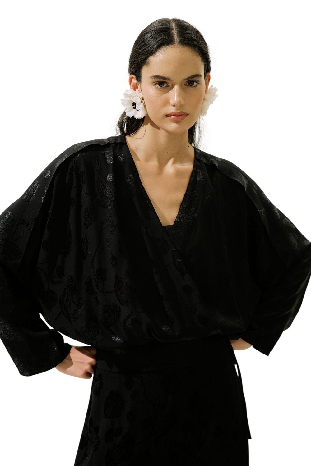 Jacquard-Satin-Kimono, Schwarz