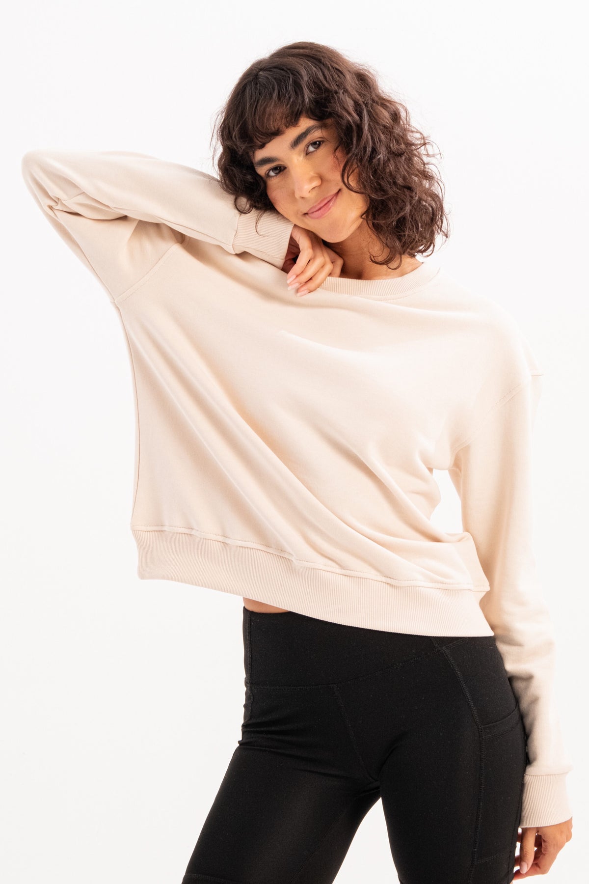Damen-Sweatshirt-Trainingsoberteil mit Rundhalsausschnitt und Basic-Passform
