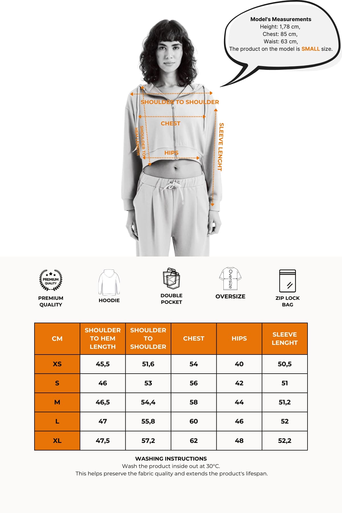 Crop Damen-Sweatshirt mit Kapuze und Reißverschluss
