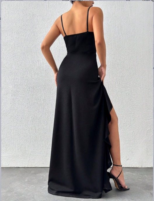 Damen Crepe Kleid mit Trägerausschnitt und Schlitz-Detail