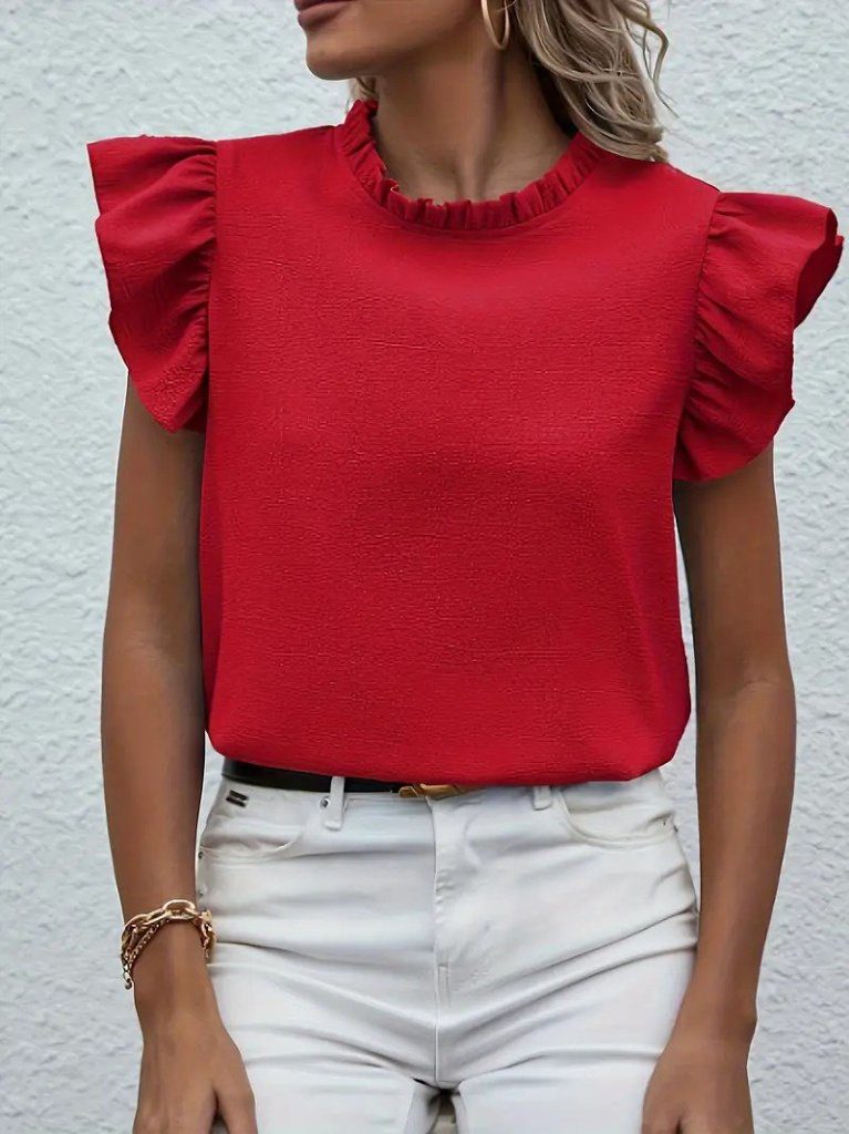 JANE'S Damen Rüschenkragen Kurzarm Bluse
