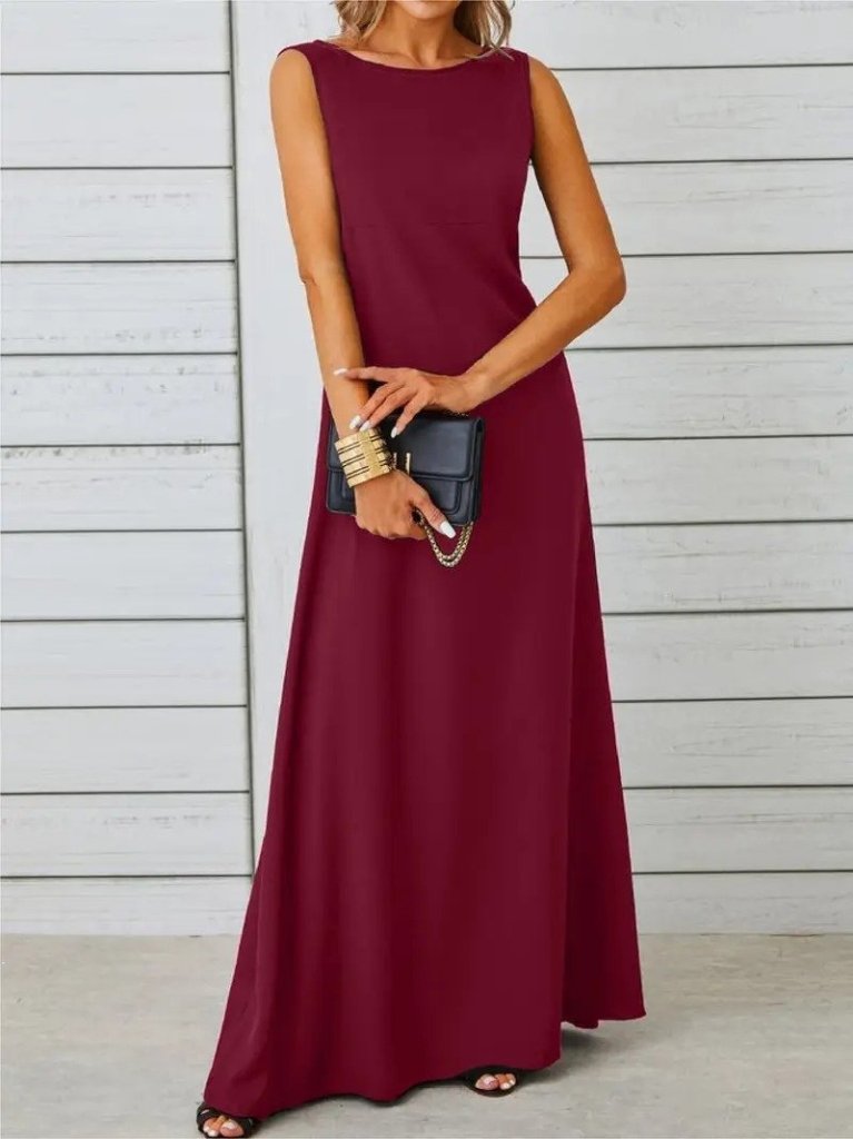 JANE'S Damen Ärmelloses Bootshals Maxi Janjan Krepp Kleid