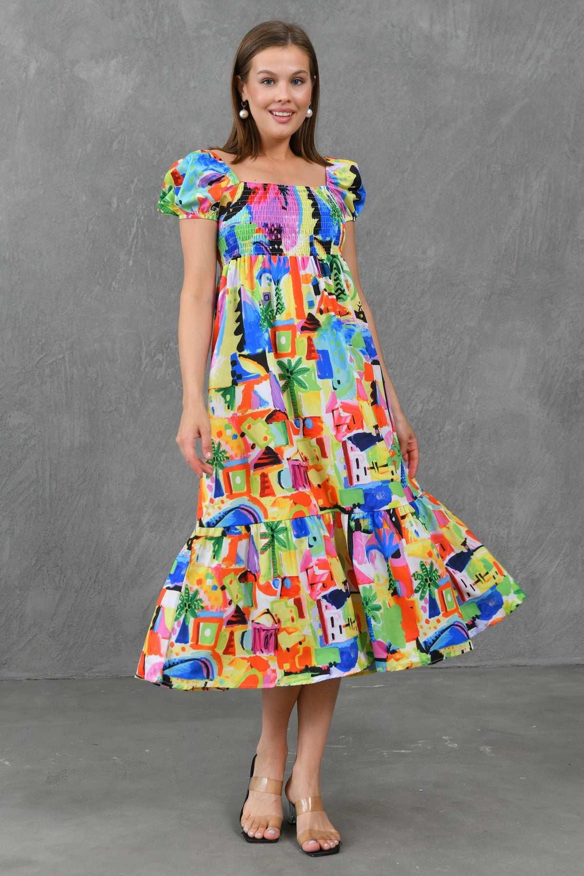 Maxikleid mit eckigem Ausschnitt