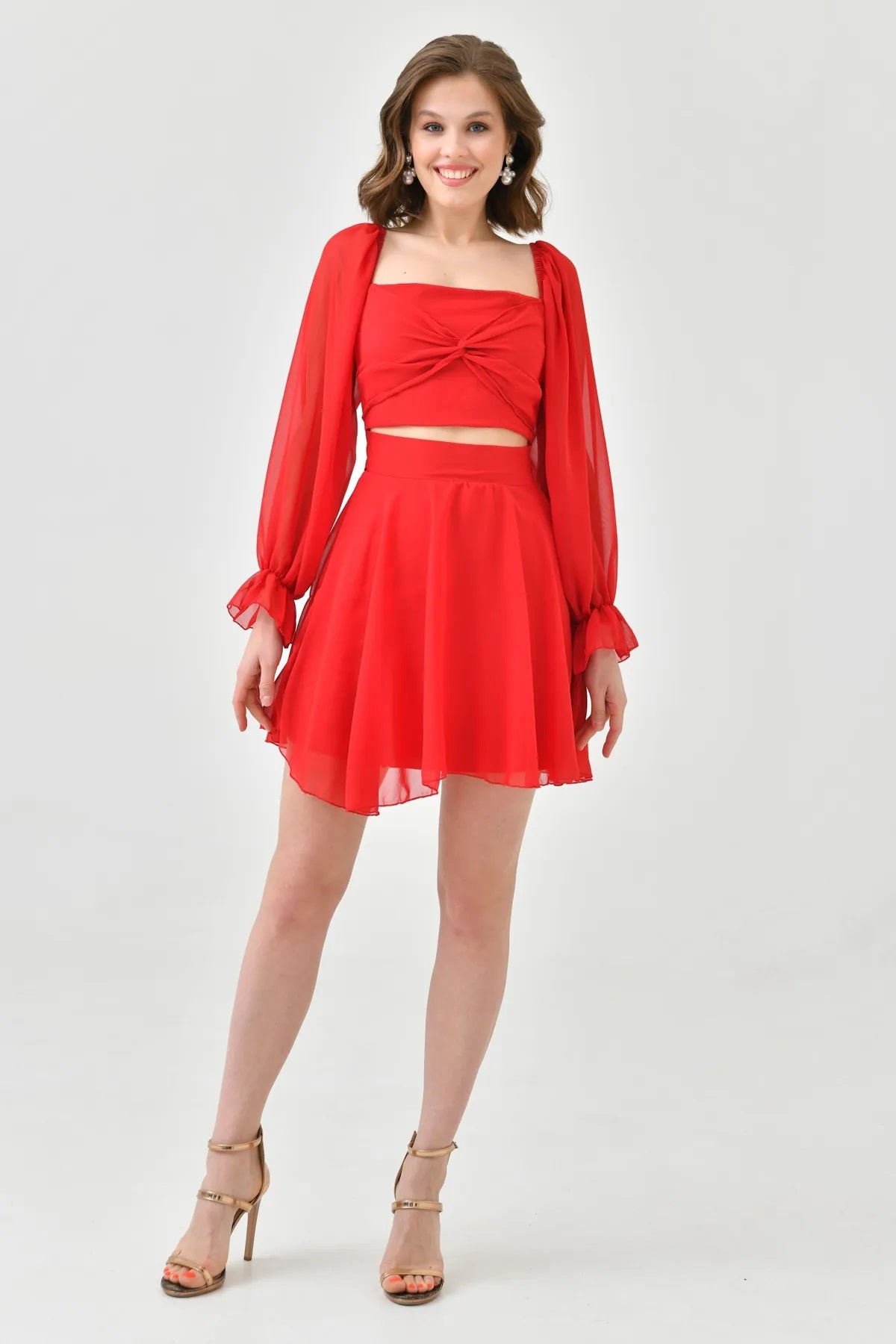 Gefüttertes Minikleid aus Chiffon, einteilig