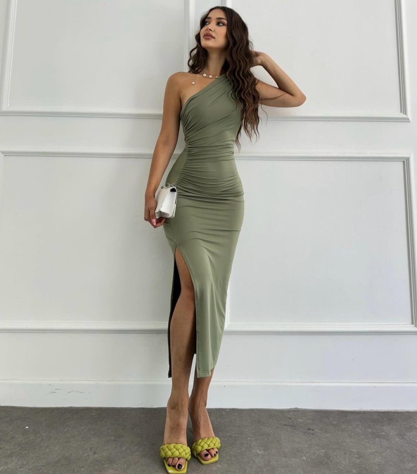 JANE'S Damen One-Shoulder-Kleid mit seitlichem Schlitz