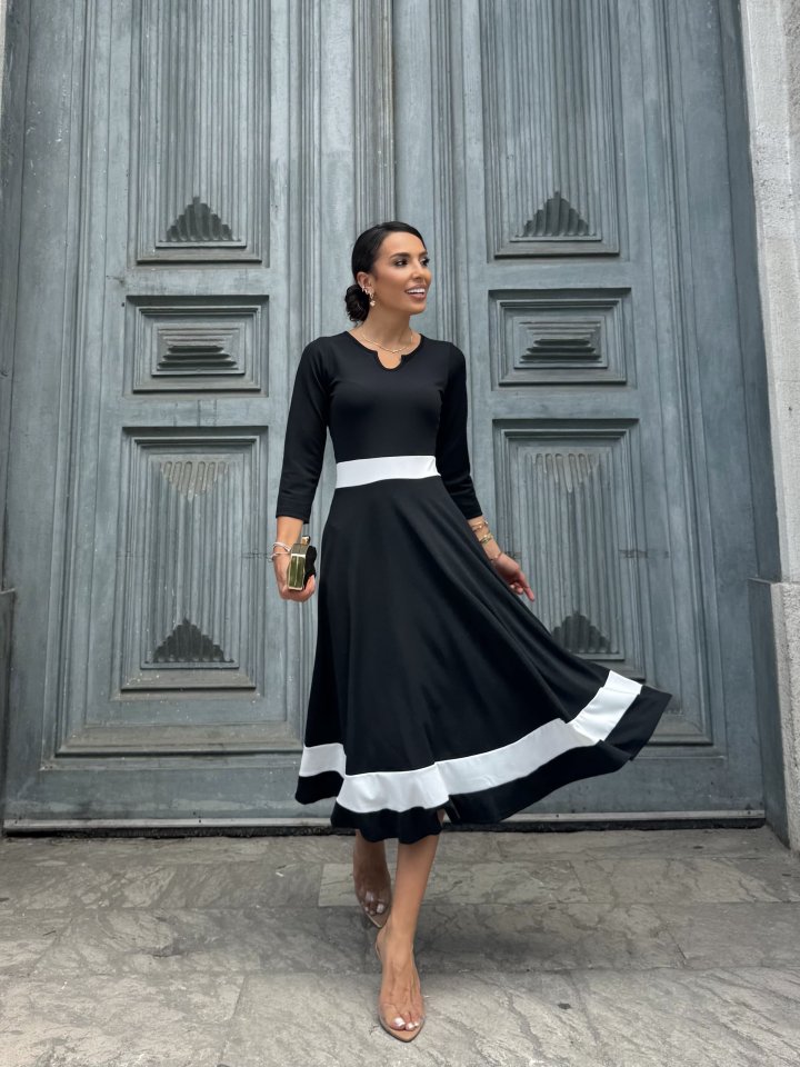 Damen Offener Ausschnitt Blockfarbe Crepe Midi Kleid