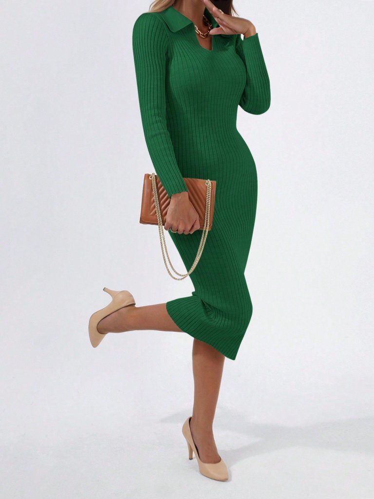 JANE'S Damen Langarm Strickkleid mit Kragen