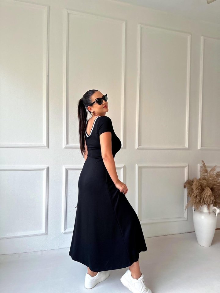 Damen Ripp Rundhals Maxikleid aus Viskose mit Schlitz
