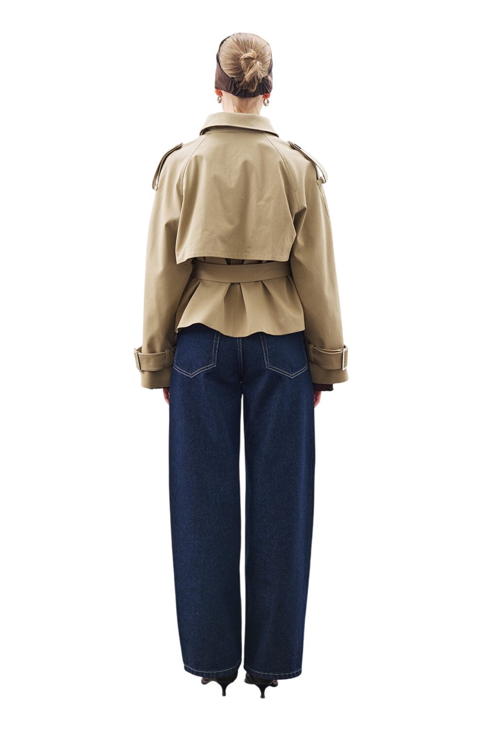 Kurzer Trenchcoat mit Gürtel, Khaki