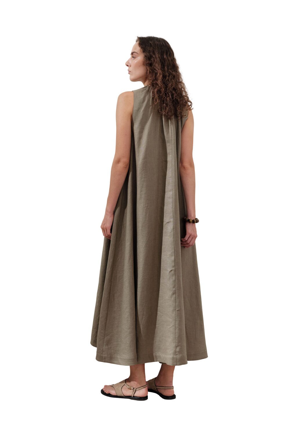 Leinenkleid mit Raffung, weit geschnitten, schwarz