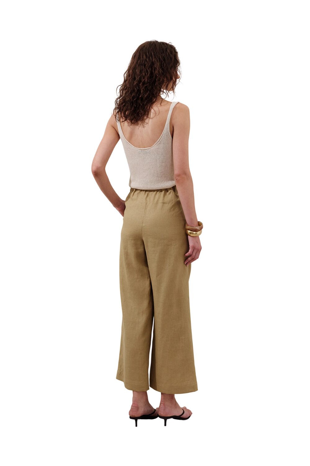 Leinenhose mit weitem Bein, schwarz