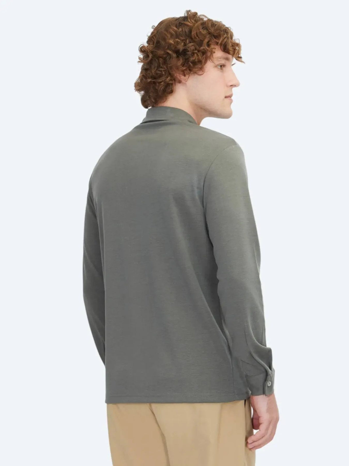 Khaki Einfarbig Normale Passform Strick Freizeithemd