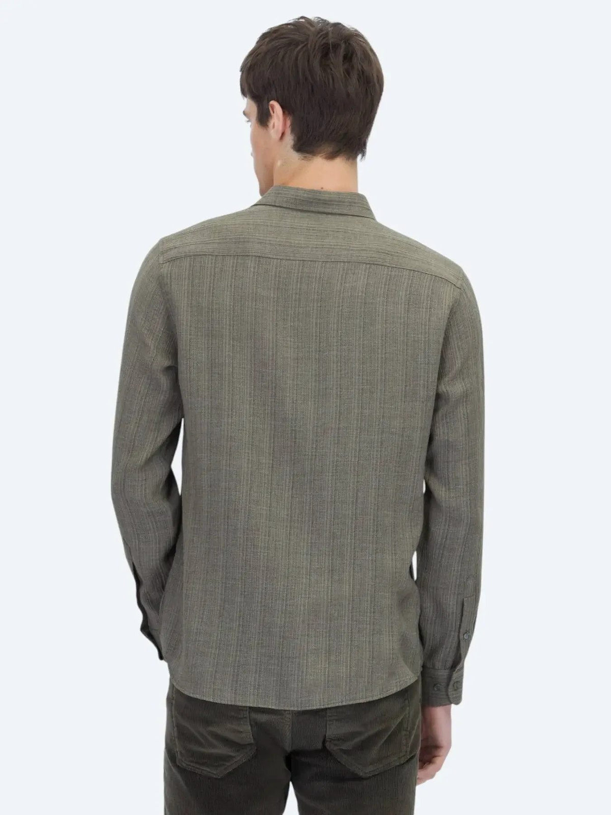 Khaki Gestreiftes Regular Fit Weben Freizeithemd